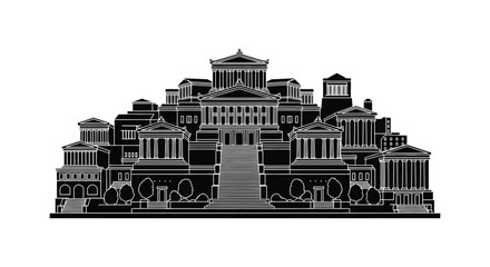 Naklejka premium Ancient Greek Temple Silhouette ? Classical Architecture Icon