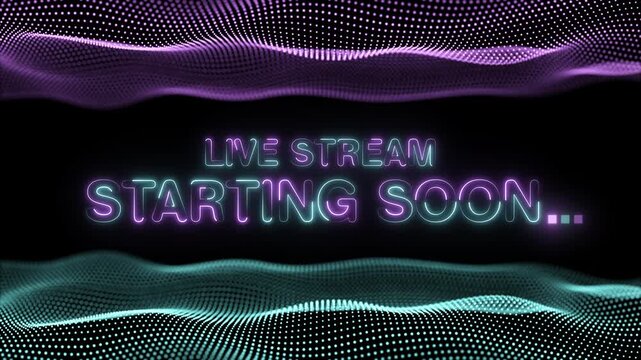 4K live stream Starting Soon Text Overlay on Abstract Digital Wave Motion Background.