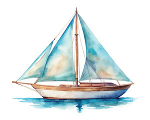 Fototapeta premium Hand-Painted Sailboat Watercolor, Nautical Marine Boat Clipart, Isolated Vector Illustration
