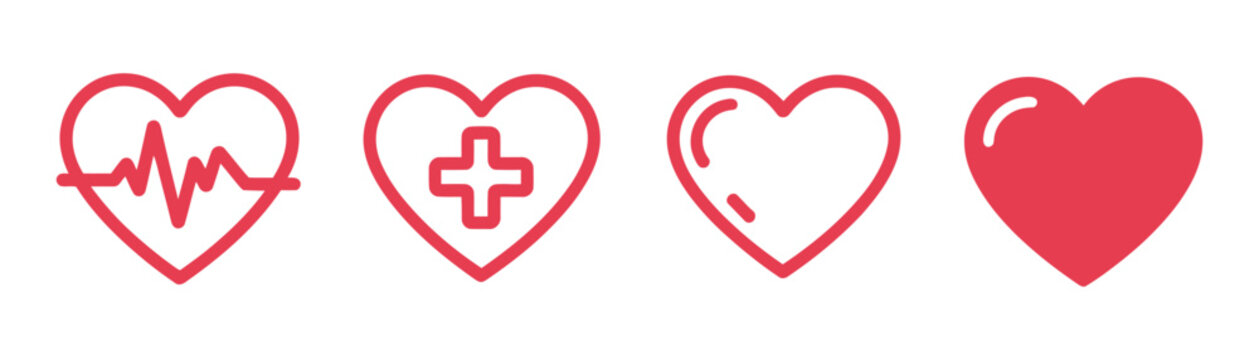 Heart icons heartbeat icon, love and health pulse symbol, cardiovascular health and emotion