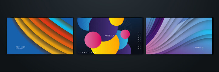 Fototapeta premium Collection of three abstract gradient background vector illustrations with dynamic shapes and layers