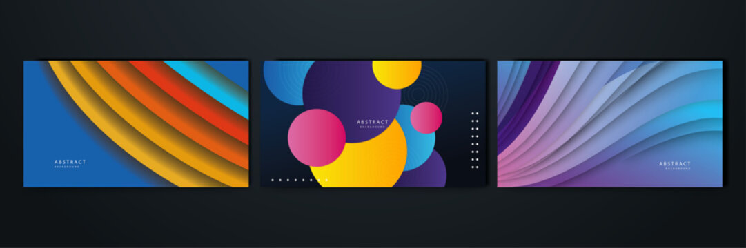 Collection of three abstract gradient background vector illustrations with dynamic shapes and layers