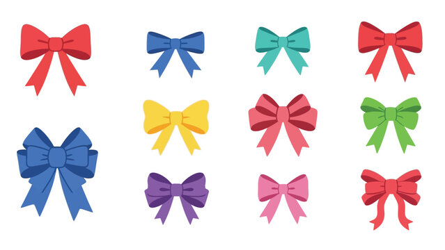 Collection of colorful flat design gift bows in various styles.