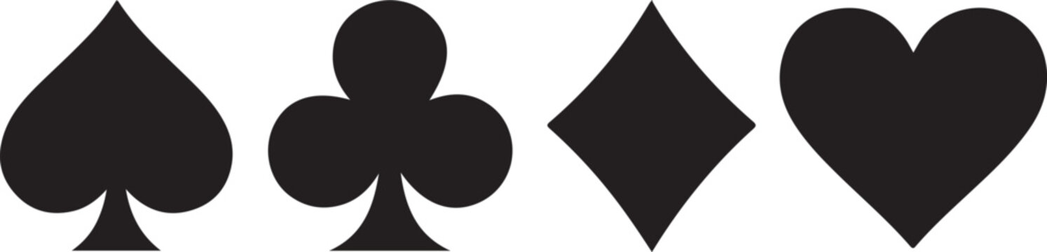 Black suits playing cards icon on white background. Royal suits playing cards icon. Playing card.
