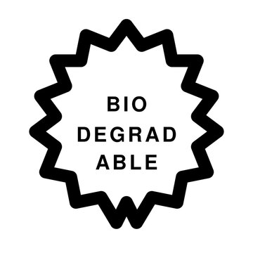 Biodegradable eco label vector, black and white starburst seal with bio degradable text, sustainable packaging badge for organic products