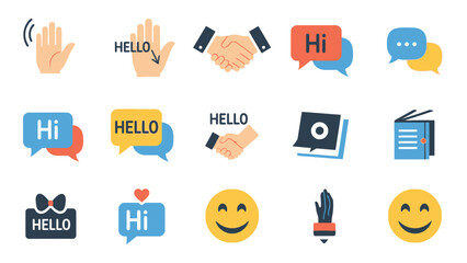 Collection of communication and social interaction icons in flat style. © Tosher PNG