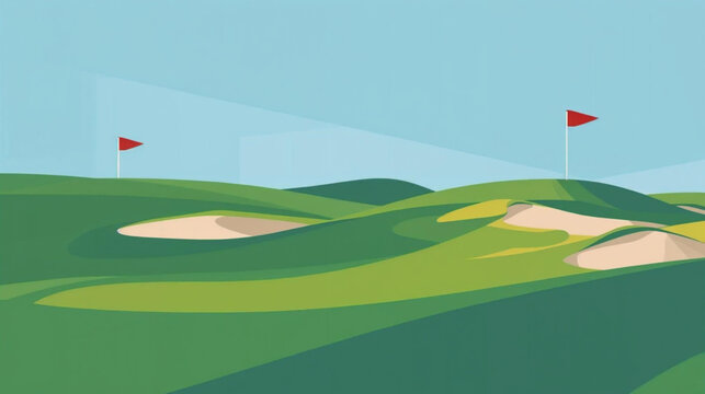Flat vector graphic of a golf course 