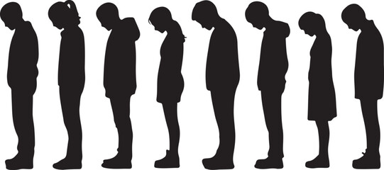 Vector silhouette of group women and men standing and looking down © HARUN