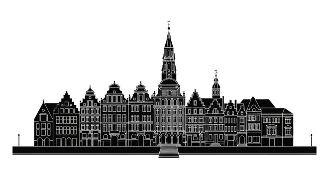 Antwerp Grote Markt silhouette with iconic guild houses ? travel icon