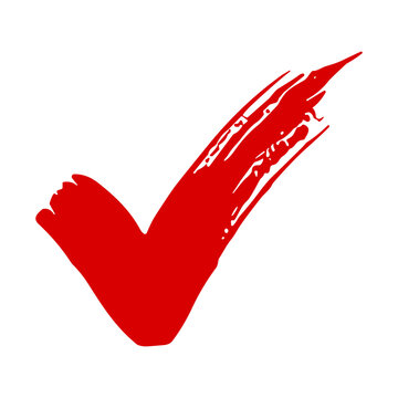 Check tick mark. Red check mark symbol icon. Red checkmark isolated on transparent background. Brush strokes of red check mark. 