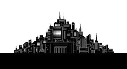 Naklejka premium Black and white city skyline silhouette ? urban architectural design