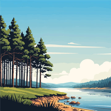 A serene lake scene with trees on the shore