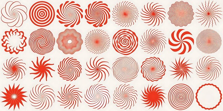 Collection of red swirling abstract and floral patterns with abstract decoration background geometric illustration template creative ornament stylized repeated isolated backdrop