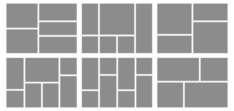 Photo collage template with manga grid layout design. Creative frame mockup for picture montage on white background. Organized mosaic composition for presentation and comic poster.
