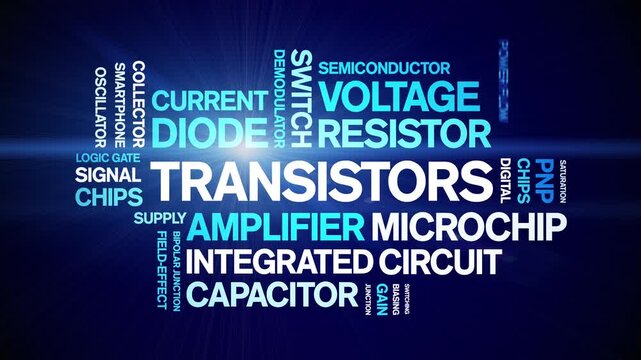 Transistors animated word cloud-text design animation tag kinetic typography seamless loop.
