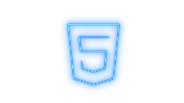 Glowing neon HTML5 logo icon isolated on transparent background. Web development standard. Programming language symbol. Modern technology sign.