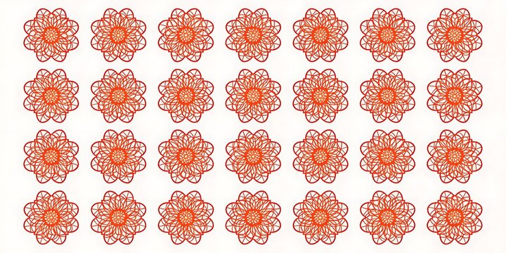 Group of 30 intricate orange floral designs in rows with intricate botanical collection decoration illustration multiple arranged ornamental component abstract stylized background