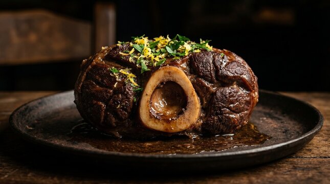 Osso Buco with Gremolata on Dark Iron Plate