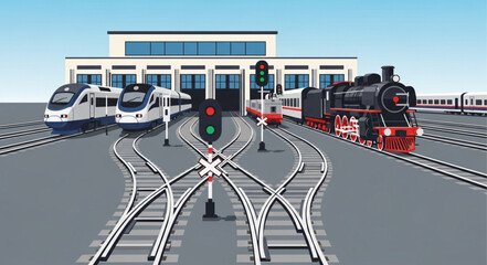Multiple Trains at a Station with Junction Tracks. © Kani