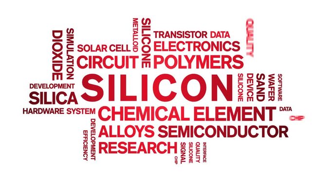 Silicon animated word cloud-text design animation tag kinetic typography seamless loop.