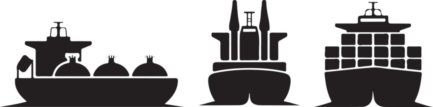 cargo ship icon set. sea transportation symbols. oil tanker and lng tanker