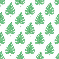 Monstera leaf seamless pattern vector flat botanical background summer textile print © Aich Talg