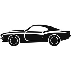 Obraz premium Vintage Muscle Car, Black Silhouette, Vector Illustration, Classic Sports Car