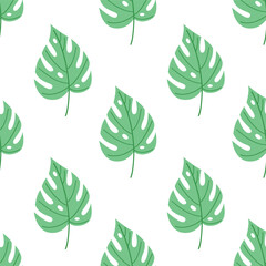 Monstera leaf seamless pattern vector flat botanical background summer textile print © Aich Talg