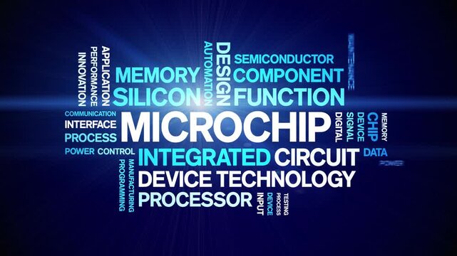Microchip animated word cloud-text design animation tag kinetic typography seamless loop.