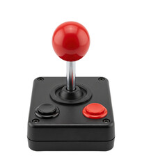 Retro arcade joystick with red ball isolated. Gaming controller mockup. © PNG Lab