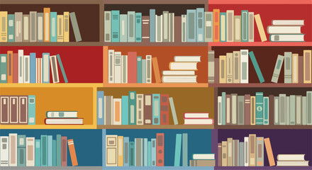 Colorful bookshelves with various books © Tobirama