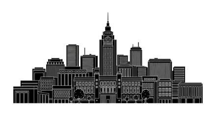 Fototapeta premium Black and white city skyline silhouette with detailed buildings ? urban design