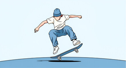 Fototapeta premium Young Man Performing Skateboard Jump Trick Urban Street Culture Activity