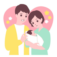 Obraz premium 【ライフステージ】生まれたての赤ちゃんを抱っこしたママとパパのイラスト素材
