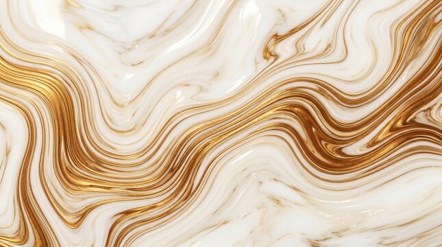 Elegant white and gold marble texture with flowing liquid waves, luxury abstract background, glossy fluid pattern with metallic gold veins, premium design for branding, wallpaper, packaging, and moder