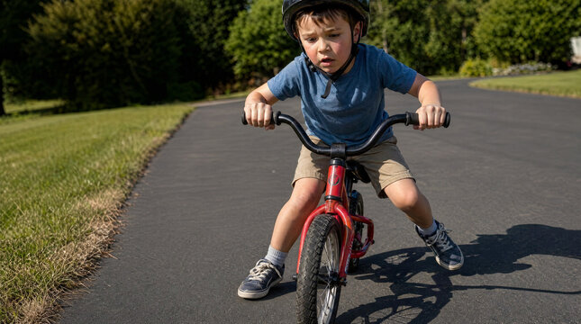 Young Child Riding Bicycle Without Training Wheels For The First Time
