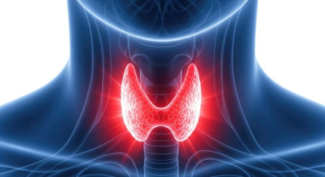 Thyroid disease, endocrine system function, medical diagnosis, glandular inflammation, body discomfort, hormone regulation, cellular activity, human anatomy concern