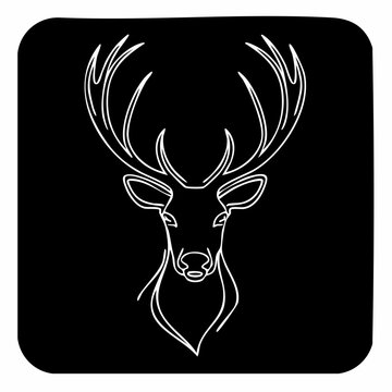 Elegant Deer Head Outline on Black Background.