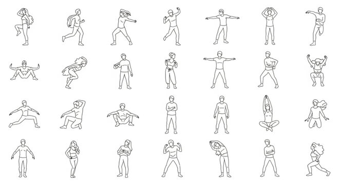 Collection of abstract robot figures in various poses.