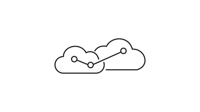 Hybrid Cloud Computing and Data Connection Minimalist Black Line Vector Icon on White Background, Featuring Two Interconnected Clouds with Editable Stroke for Network Infrastructure Design.