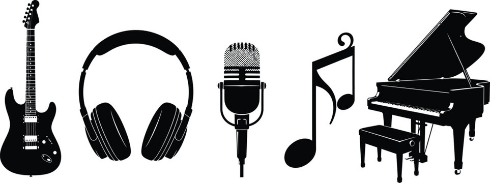 Music Instruments Silhouettes on White Background