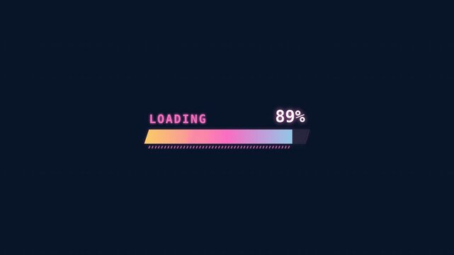 Digital loading bar animation from 0 to 100 percent on dark background