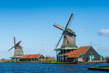 Traditional Dutch windmills at Zaanse Schans. © BigGabig
