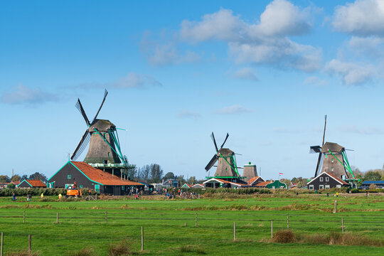Traditional Dutch windmills at Zaanse Schans.