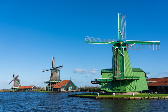 Traditional Dutch windmills at Zaanse Schans.