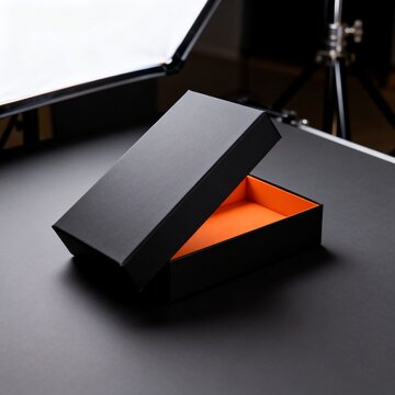 Elegant Black Gift Box with Orange Interior