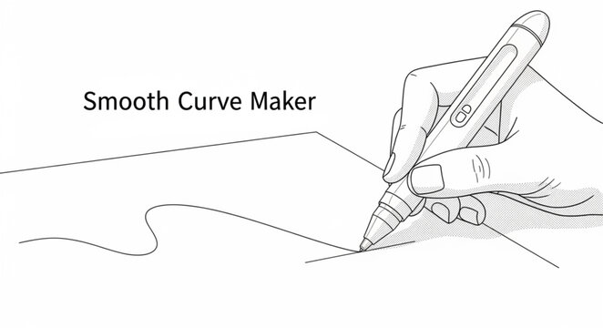 Artistic illustration of a skilled hand precisely drafting a seamless curve using a digital stylus, embodying precision in graphic design and creative workflows