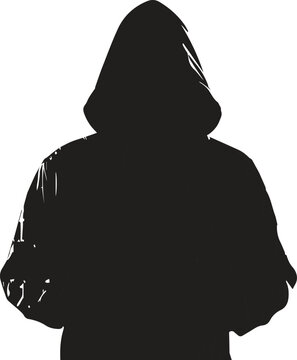 Mysterious silhouette of person in hooded sweatshirt, facing away, hiding identity.
