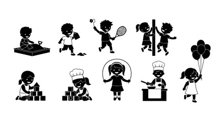 Obraz premium Set of Children Activities Silhouettes