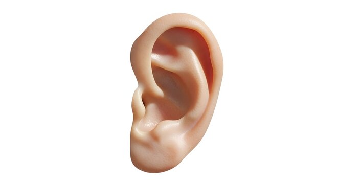 Human ear isolated on a pristine white background with clear details.